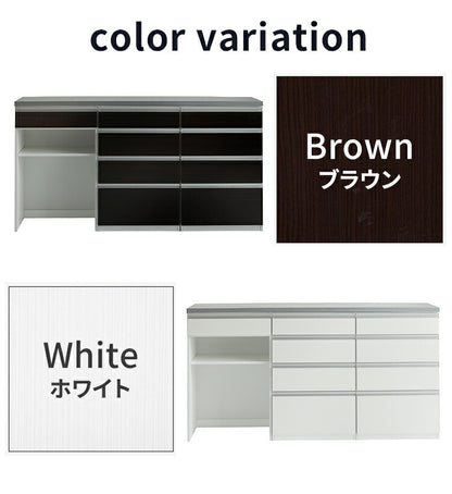 キッチンカウンター 180cm幅 食器家電収納カウンタ― 引出タイプ+引出タイプ+ダストタイプ+OSパネルカウンタ―天板(シルバー) 新生活 キッチン収納 壁面 カウンター 新生活 キッチン収納(代引不可)