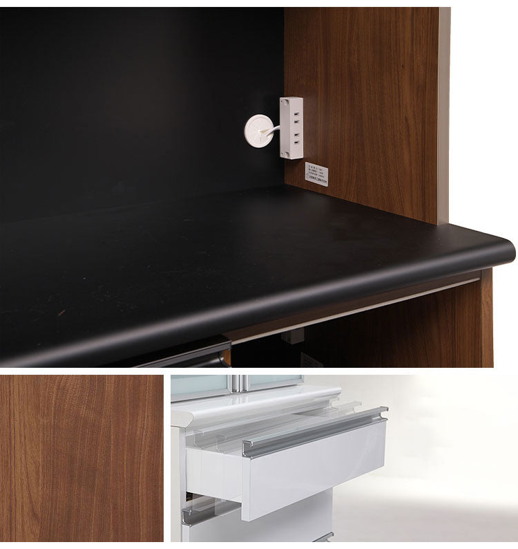 食器棚 キッチンボード 幅150 奥行48 高さ198 完成品 国産 モイス加工 レンジ台 レンジボード 大容量 ソフトクローズ キッチン 収納 木目 フルオープンレール ブラック ウォールナット(代引不可)