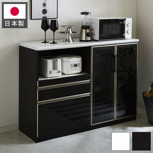 キッチンカウンター 120 間仕切り 完成品 幅120cm 木目 コンセント付き キッチン 収納 ホワイト ブラック 食器棚 テーブル レンジ台 レンジラック 食器棚(代引不可)