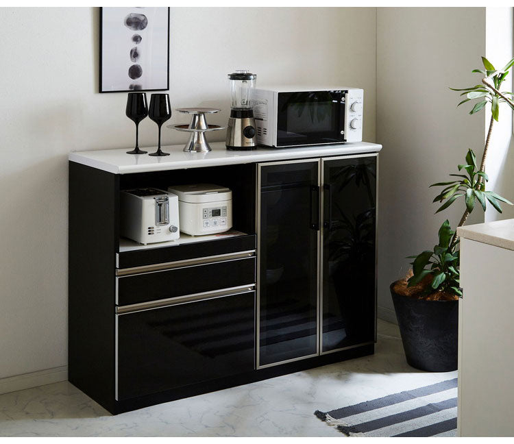 キッチンカウンター 120 間仕切り 完成品 幅120cm 木目 コンセント付き キッチン 収納 ホワイト ブラック 食器棚 テーブル レンジ台 レンジラック 食器棚(代引不可)