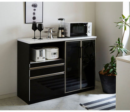 キッチンカウンター 120 間仕切り 完成品 幅120cm 木目 コンセント付き キッチン 収納 ホワイト ブラック 食器棚 テーブル レンジ台 レンジラック 食器棚(代引不可)