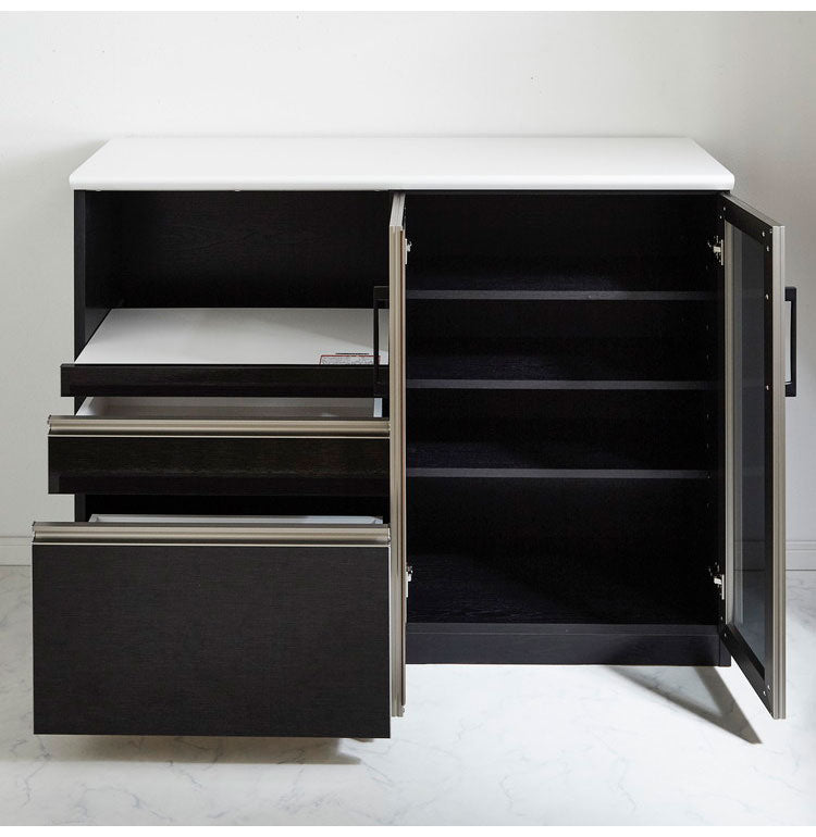 キッチンカウンター 120 間仕切り 完成品 幅120cm 木目 コンセント付き キッチン 収納 ホワイト ブラック 食器棚 テーブル レンジ台 レンジラック 食器棚(代引不可)