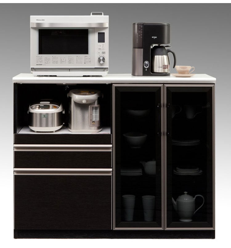 キッチンカウンター 120 間仕切り 完成品 幅120cm 木目 コンセント付き キッチン 収納 ホワイト ブラック 食器棚 テーブル レンジ台 レンジラック 食器棚(代引不可)