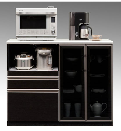 キッチンカウンター 120 間仕切り 完成品 幅120cm 木目 コンセント付き キッチン 収納 ホワイト ブラック 食器棚 テーブル レンジ台 レンジラック 食器棚(代引不可)