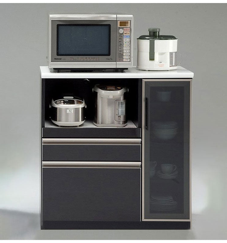 キッチンカウンター 90 間仕切り 完成品 幅90cm 木目 コンセント付き キッチン 収納 ホワイト ブラック 食器棚 テーブル レンジ台 レンジラック 食器棚(代引不可)