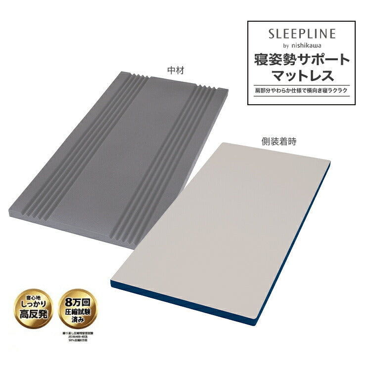 西川 マットレス SLEEPLINE シングル 折りたたみ 丸巻 高反発 硬め かため 収納 ベルト付き 圧縮寝姿勢サポートマットレス 97×195×7cm 横向き寝 横寝 ウエーブ フラット 敷き布団 敷布団
