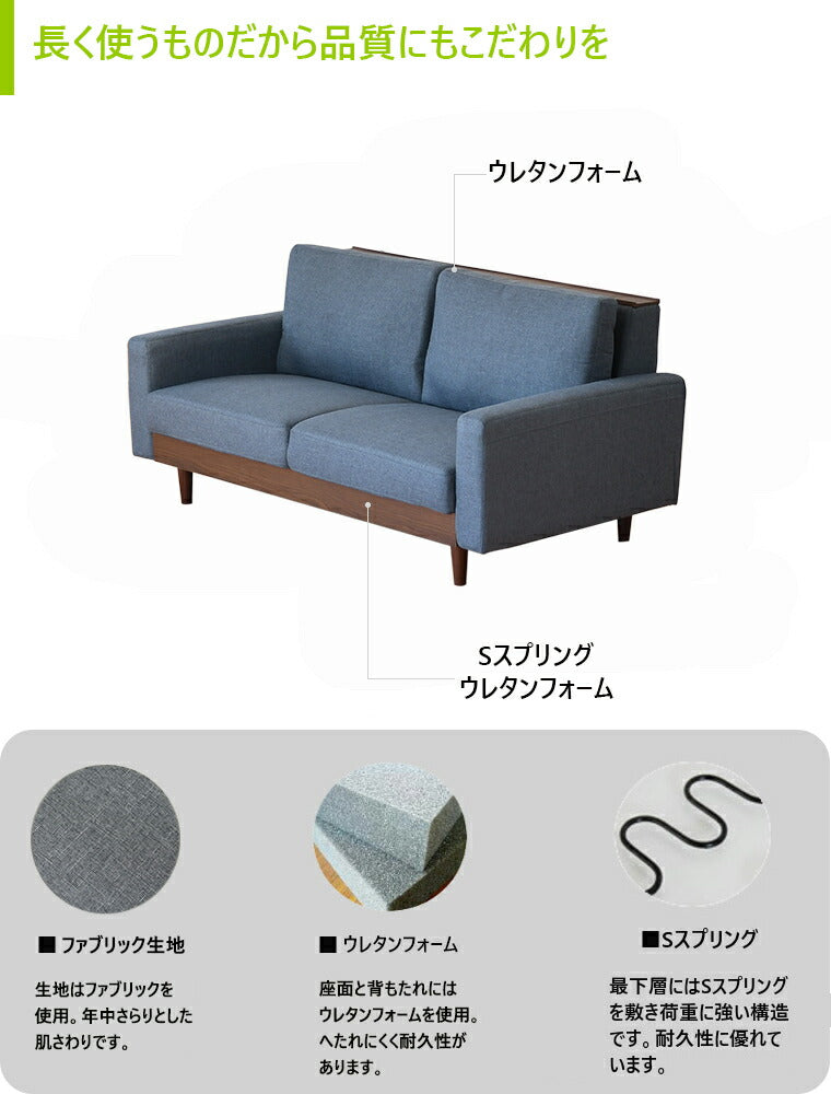 ソファ 2人掛け 幅165 収納 ソファー グレー ブルー 2.5人掛け 2P ファブリック おしゃれ 北欧 コンパクト リビング ナチュラル(代引不可)