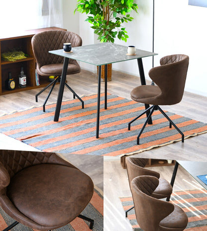 ダインングチェア 回転チェア 360°回転 1脚単品 デスクチェア レザーファブリック ブラウン おしゃれ アームレスト 回転いす 椅子 イス(代引不可)