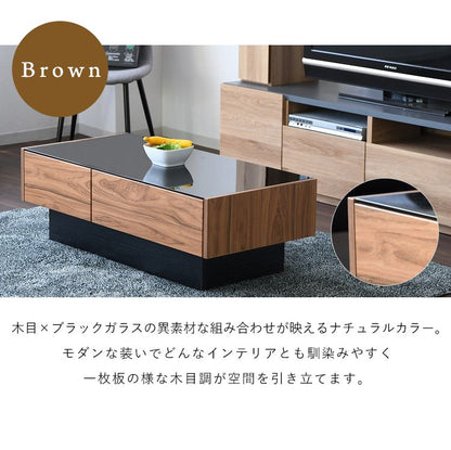 センターテーブル ガラス ローテーブル おしゃれ モダン 高級感 幅105 奥行50 高さ35 完成品 鏡面 引き出し 引出 収納 ナチュラル ホワイト 長方形 テーブル ガラステーブル リビングテーブル 新生活 (代引不可)