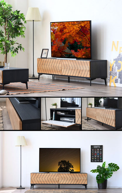 テレビ台 幅160 脚付き 完成品 国産 おしゃれ ヘリンボーン調 収納 リビング 大容量 ローボード TV台 TVラック ナチュラル(代引不可)