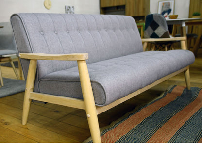 ソファ 3人掛け 幅162cm 肘掛け付き 脚付き ローソファ 木肘 木脚 リビングソファ フロアソファ リビング ダイニング ファブリック 天然木 三人掛け 3P 肘掛け(代引不可)