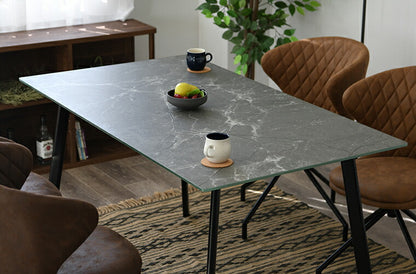 ダイニングテーブル ガラステーブル 幅140cm 単品 石目調 2人用 おしゃれ 強化ガラス ダイニング スチール モダン 食卓テーブル(代引不可)