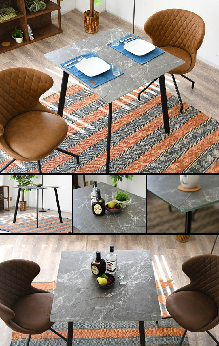 ダイニングテーブル ガラステーブル 幅80cm 単品 石目調 2人用 おしゃれ 強化ガラス ダイニング スチール モダン 食卓テーブル(代引不可)