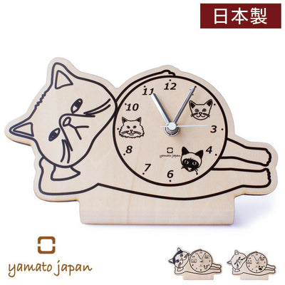 置き時計 木製 日本製 ねこ おしゃれ かわいい stand clock -CATS- スタンド型キャッツクロック 時計 アナログ 小型 猫