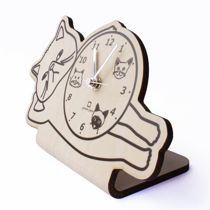 【5%OFF】置き時計 木製 日本製 ねこ おしゃれ かわいい stand clock -CATS- スタンド型キャッツクロック 時計 アナログ 小型 猫