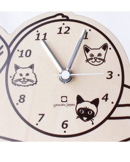 【5%OFF】置き時計 木製 日本製 ねこ おしゃれ かわいい stand clock -CATS- スタンド型キャッツクロック 時計 アナログ 小型 猫