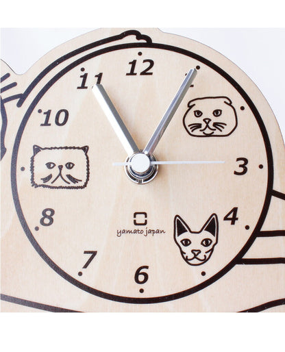 【5%OFF】置き時計 木製 日本製 ねこ おしゃれ かわいい stand clock -CATS- スタンド型キャッツクロック 時計 アナログ 小型 猫