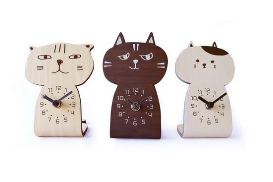 時計 置き時計 卓上時計 ねこ chara CAT キャラキャッツ 木製 日本製 北欧 アナログ時計 卓上 小さい アナログ 猫 ネコ キャット 国産 ヤマトジャパン yamatojapan