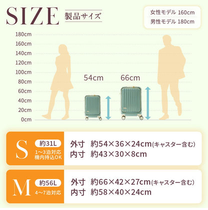 フロントオープン スーツケース mサイズ キャリーケース 軽量 キャリーバッグ 前開き USBポート付き 充電できる SNS おすすめ バズった 母の日 トランクケース ストッパー付き 多機能 頑丈(代引不可)