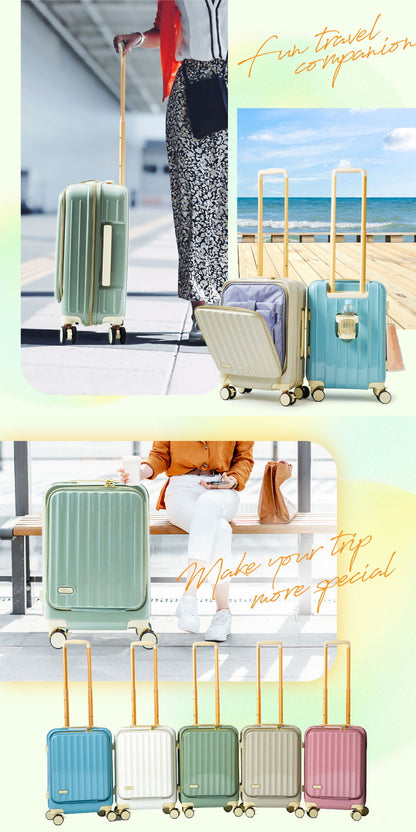 フロントオープン スーツケース mサイズ キャリーケース 軽量 キャリーバッグ 前開き USBポート付き 充電できる SNS おすすめ バズった 母の日 トランクケース ストッパー付き 多機能 頑丈(代引不可)