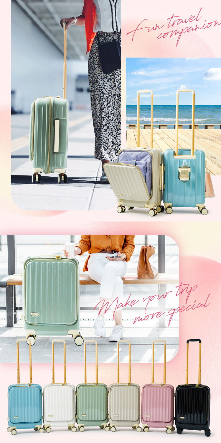 フロントオープン 前開き スーツケース USBポート付き 充電 ストッパー付き 機内持ち込み sサイズ 多機能 軽量 かわいい s キャリーケース キャリーバッグ おしゃれ TSAロック 海外旅行 国内旅行(代引不可)