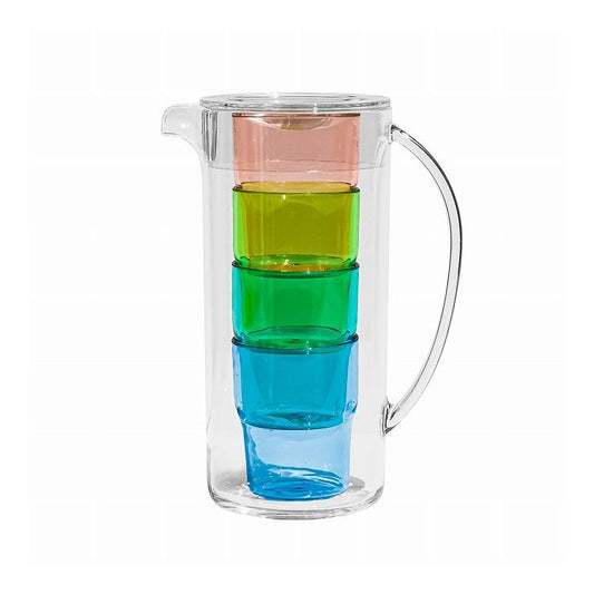 シンプル ピッチャー&スタッキングコップセット 2.6L アソートカラー 樹脂製 ターホン TarHong ピッチャー 蓋つき ウォータージャグ コップ付き 一体型 おしゃれ 軽量 割れにくい(代引不可)