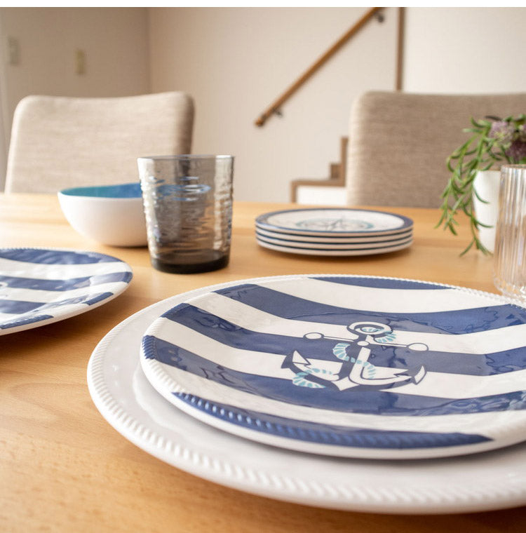 ノーティカルアンカー 9点セット メラミン食器 割れにくい おしゃれ 食洗機対応 ボウル お皿 可愛い 電子レンジ不可 食洗機対応 食器セット プレート(代引不可)