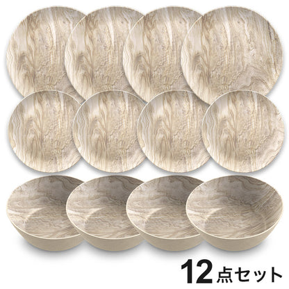 planta 木目調 デザートウッド 12点セット メラミン食器 割れにくい おしゃれ 食洗機対応 ボウル お皿 可愛い 電子レンジ不可 食洗機対応 食器セット プレート(代引不可)