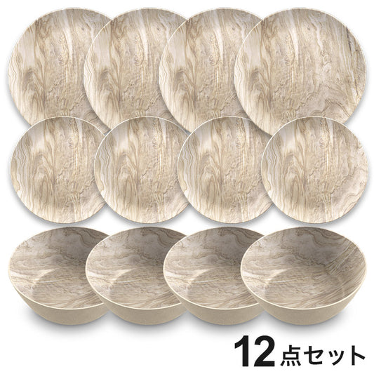 planta 木目調 デザートウッド 12点セット メラミン食器 割れにくい おしゃれ 食洗機対応 ボウル お皿 可愛い 電子レンジ不可 食洗機対応 食器セット プレート(代引不可)