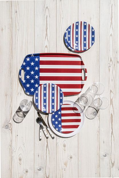 スター&ストライプ ハンドル付トレイ 48cm ターホン TarHong トレー 48cm プレート 持ち手付きトレイ お盆 メラミン食器 割れにくい おしゃれ 食洗機対応 パーティー 大皿 可愛い(代引不可)