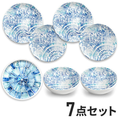コースタルスカロップ 7点セット メラミン食器 割れにくい おしゃれ 食洗機対応 ボウル お皿 深皿 可愛い 電子レンジ不可 食洗機対応 食器セット プレート(代引不可)