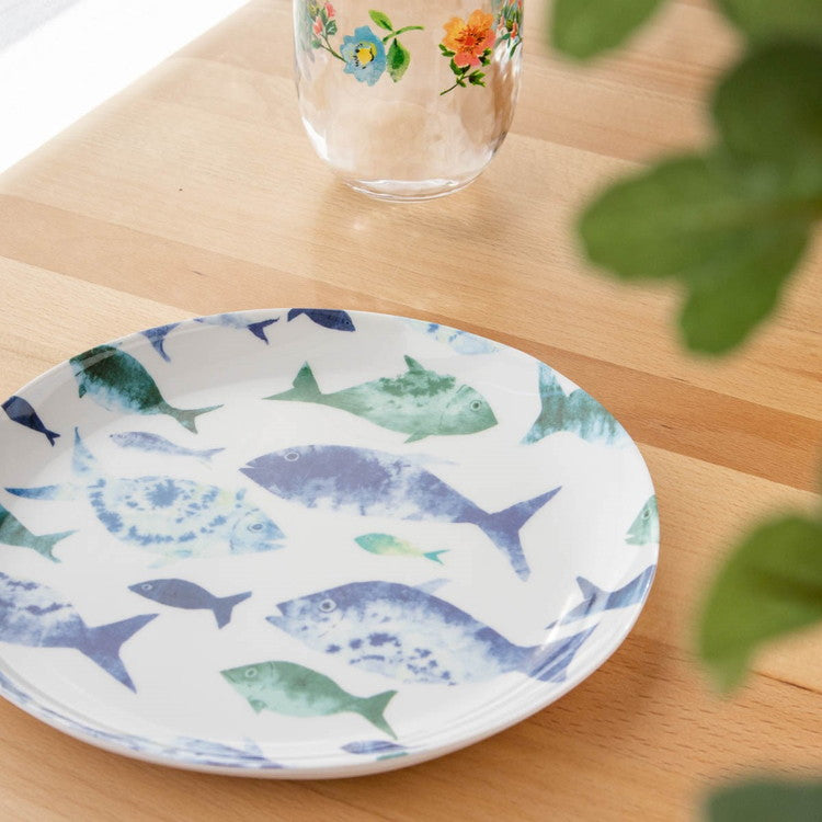コースタルスカロップ フィッシュ柄 サラダプレート 22cm ターホン TarHong メラミン食器 22cm 割れにくい おしゃれ 食洗機対応 プレート お皿 ワンプレート 可愛い 電子レンジ不可 食洗機対応(代引不可)
