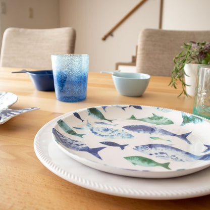 コースタルスカロップ フィッシュ柄 サラダプレート 22cm ターホン TarHong メラミン食器 22cm 割れにくい おしゃれ 食洗機対応 プレート お皿 ワンプレート 可愛い 電子レンジ不可 食洗機対応(代引不可)