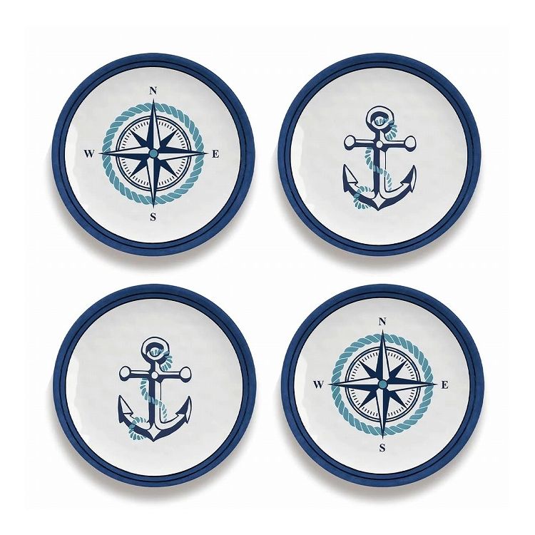 ノーティカルアンカー アペタイザープレートアソート (4枚セット) 17cm ターホン TarHong メラミン食器 17cm 割れにくい おしゃれ 食洗機対応 プレート お皿 ワンプレート 可愛い 4枚セット(代引不可)