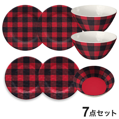 ヴィンテージ バッファローチェック レッド 7点セット メラミン食器 割れにくい おしゃれ 食洗機対応 ボウル お皿 可愛い 電子レンジ不可 食洗機対応 食器セット プレート(代引不可)
