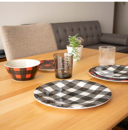 ヴィンテージ バッファローチェック ブラック/レッド 12点セット メラミン食器 割れにくい おしゃれ 食洗機対応 ボウル お皿 可愛い 電子レンジ不可 食洗機対応(代引不可)