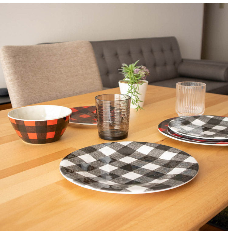 ヴィンテージ バッファローチェック ブラック 12点セット メラミン食器 割れにくい おしゃれ 食洗機対応 ボウル お皿 可愛い 電子レンジ不可 食洗機対応 食器セット(代引不可)