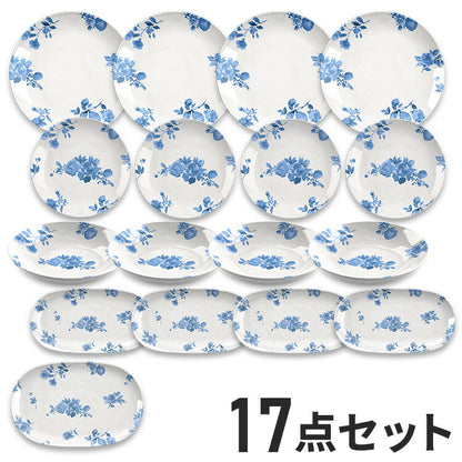 コテージブルーフローラル 17点セット メラミン食器 割れにくい おしゃれ 食洗機対応 ボウル お皿 深皿 可愛い 電子レンジ不可 食洗機対応 食器セット プレート(代引不可)