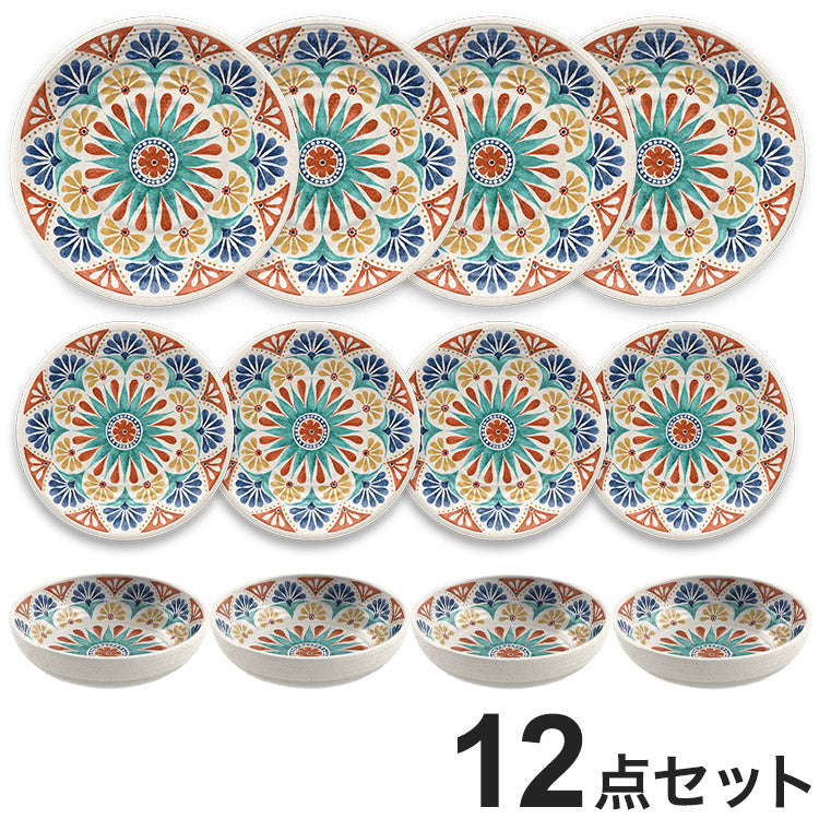 デザートリオ 12点セット メラミン食器 割れにくい おしゃれ 食洗機対応 ボウル お皿 深皿 可愛い 電子レンジ不可 食洗機対応 食器セット プレート(代引不可)