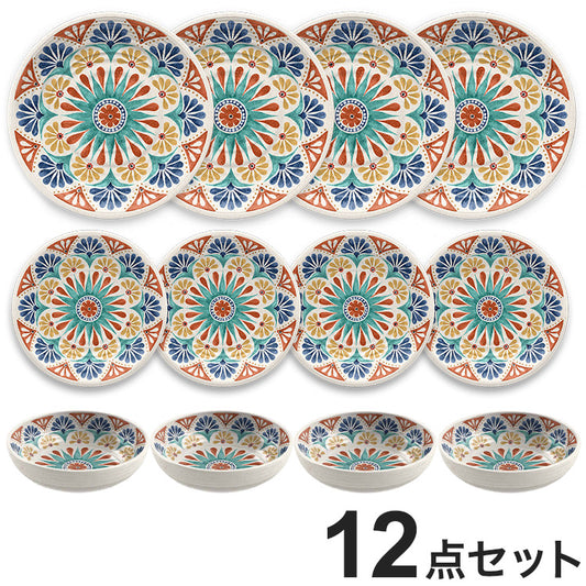 デザートリオ 12点セット メラミン食器 割れにくい おしゃれ 食洗機対応 ボウル お皿 深皿 可愛い 電子レンジ不可 食洗機対応 食器セット プレート(代引不可)