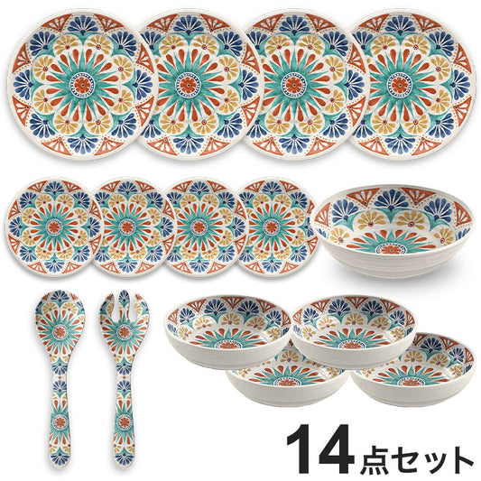 デザートリオ 14点セット メラミン食器 割れにくい おしゃれ 食洗機対応 ボウル お皿 深皿 可愛い 電子レンジ不可 食洗機対応 食器セット プレート(代引不可)