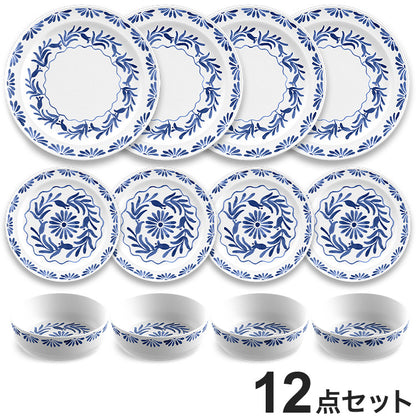アズール 12点セット メラミン食器 割れにくい おしゃれ 食洗機対応 ボウル お皿 深皿 可愛い 電子レンジ不可 食洗機対応 食器セット プレート(代引不可)