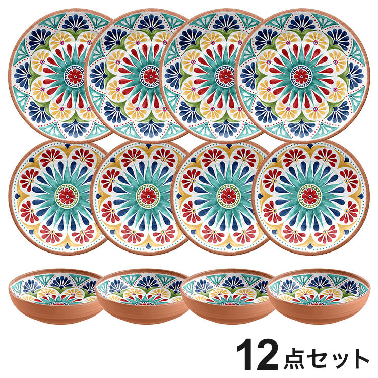 リオメダリオン 12点セット メラミン食器 割れにくい おしゃれ 食洗機対応 ボウル お皿 可愛い 電子レンジ不可 食洗機対応 食器セット プレート(代引不可)