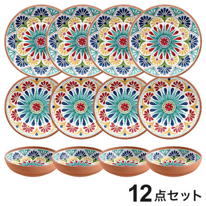 リオメダリオン 12点セット メラミン食器 割れにくい おしゃれ 食洗機対応 ボウル お皿 可愛い 電子レンジ不可 食洗機対応 食器セット プレート(代引不可)