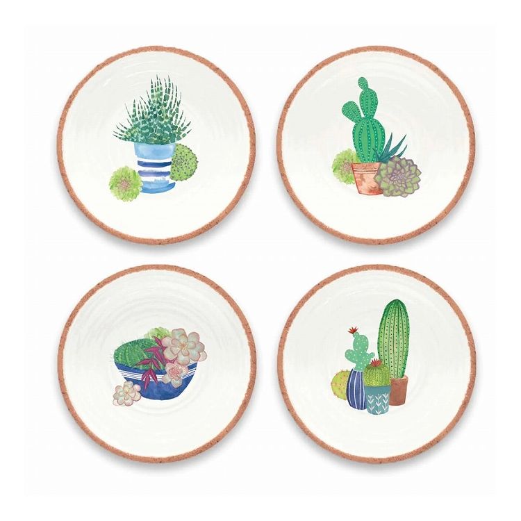 サボテン柄 サラダプレートアソート (4枚セット) 22cm ターホン TarHong メラミン食器 22cm 割れにくい おしゃれ 食洗機対応 プレート お皿 ワンプレート 可愛い 4枚セット 電子レンジ不可 食洗機対応(代引不可)
