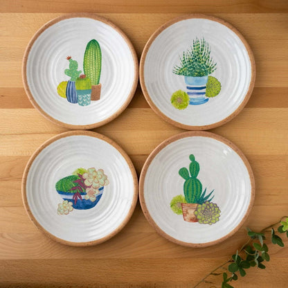 サボテン柄 サラダプレートアソート (4枚セット) 22cm ターホン TarHong メラミン食器 22cm 割れにくい おしゃれ 食洗機対応 プレート お皿 ワンプレート 可愛い 4枚セット 電子レンジ不可 食洗機対応(代引不可)