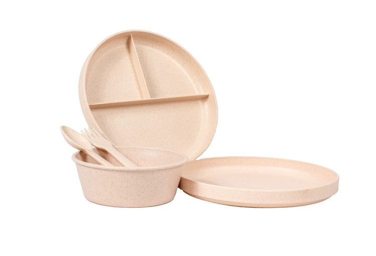 ユニバーサル 三つ仕切りプレート 19cm ベージュ PLKAP1073TMR ABODE Homeware 麦わらPP(ポリプロピレン樹脂/麦わら繊維)/TPE 18.5×18.5×2.5cm -20~140℃ 食洗機対応 自然由来(代引不可)