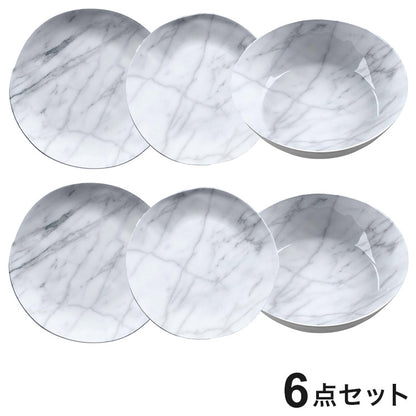 大理石風 6点セット メラミン食器 割れにくい おしゃれ 食洗機対応 ボウル お皿 可愛い 電子レンジ不可 食洗機対応 食器セット プレート(代引不可)