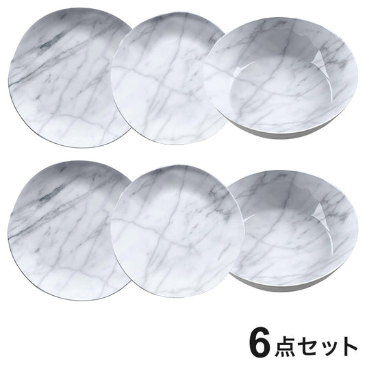 大理石風 6点セット メラミン食器 割れにくい おしゃれ 食洗機対応 ボウル お皿 可愛い 電子レンジ不可 食洗機対応 食器セット プレート(代引不可)