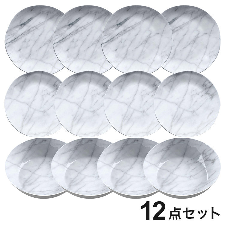 大理石風 12点セット メラミン食器 割れにくい おしゃれ 食洗機対応 ボウル お皿 可愛い 電子レンジ不可 食洗機対応 食器セット プレート(代引不可)